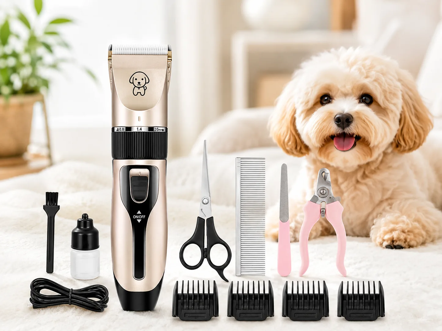 Kit completo do aparador de pelos para pet com todos os acessórios